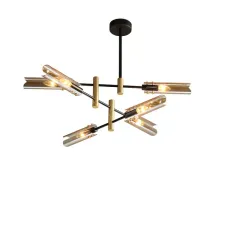 Потолочный дизайнерский светильник   (янтарный)Amukpe by LightSnab 6 плафонов, Высота 59 см * Длина 87 см